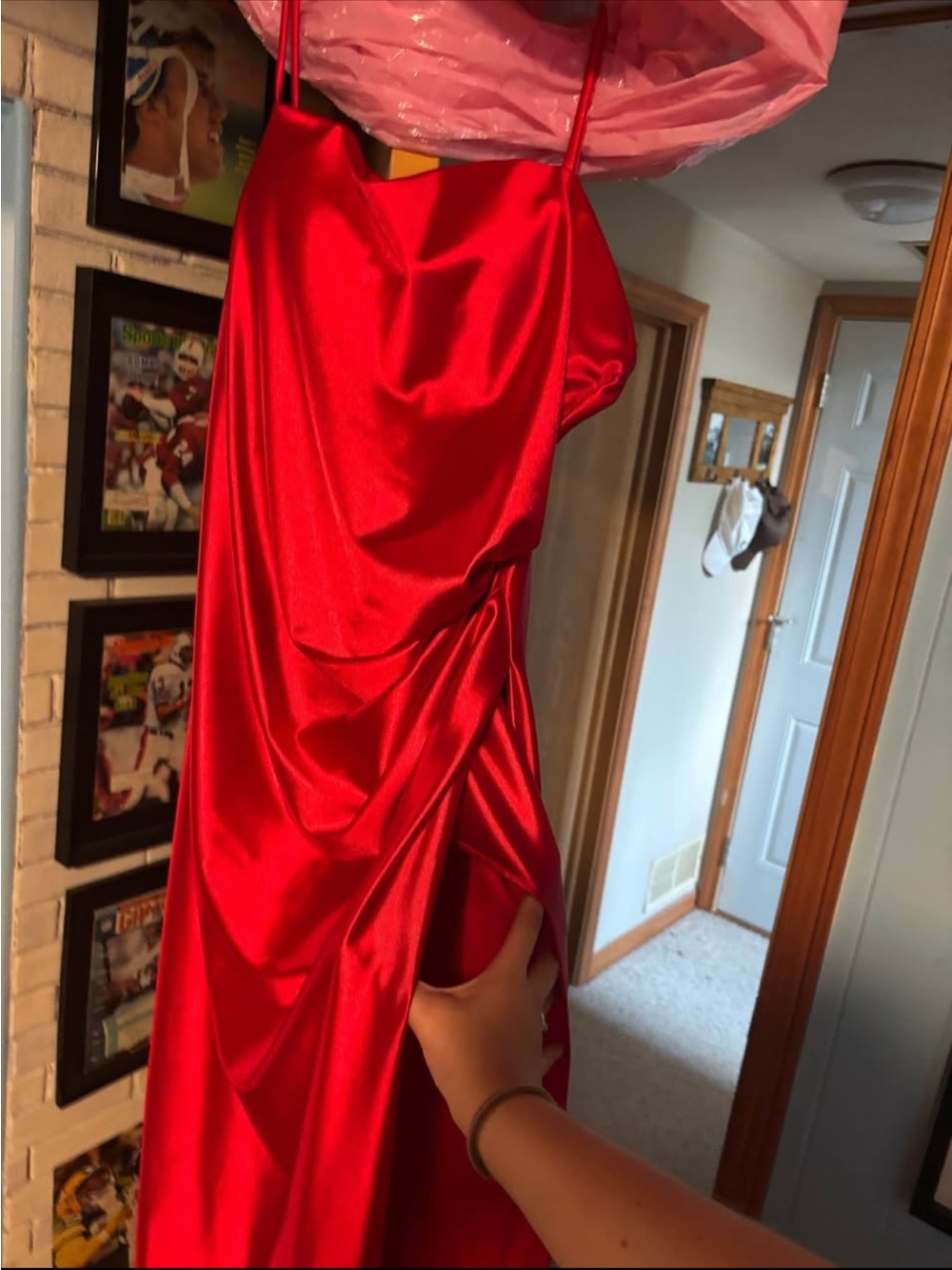 Beautiful Red Satin Cowl Neck Slip Dress